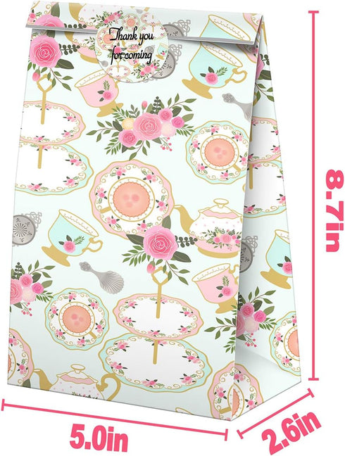 24 Pcs Tea Party Goodie Bags with Stickers - Tea Themed Birthday Party Favor Bags, Perfect for Kids' Supplies and Treat