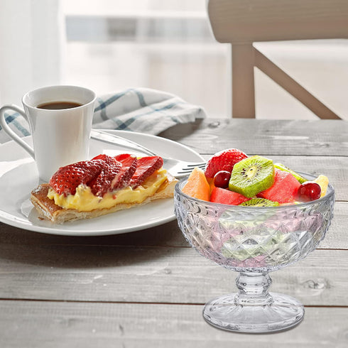 Set 6 12 Oz Set ZOOFOX of Glass Dessert Bowls, Glass Ice Cream Sundae Cups with Vintage Diamond Pattern, Footed Dessert