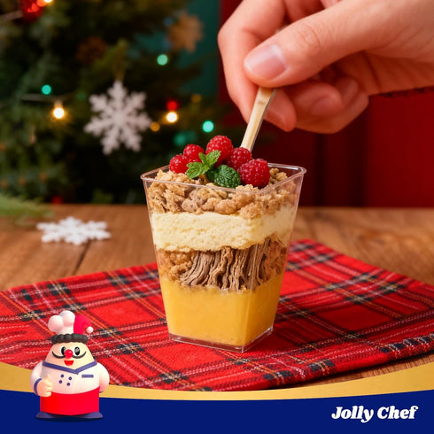50 Pack 5 oz JOLLY CHEF Plastic Dessert Cups with Lids and Spoons, Yogurt Parfait Appetizer Cup for Party, Clear Mini