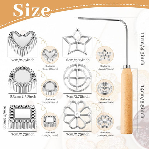7 Pcs Achappam Mold Bunuelos Mold with Handle, Aluminum Rosette Maker Set for Interchangeable Head Kitchen Baking, 6
