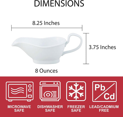 HIC Kitchen Gravy Boat, Fine Porcelain, 8-Ounce