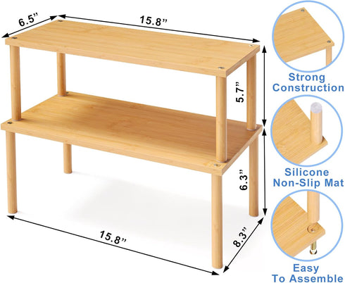 Set of 2 Bamboo Cabinet Organizer Shelves, Stackable Expandable Spice Rack for Kitchen Countertop and Cabinet Storage