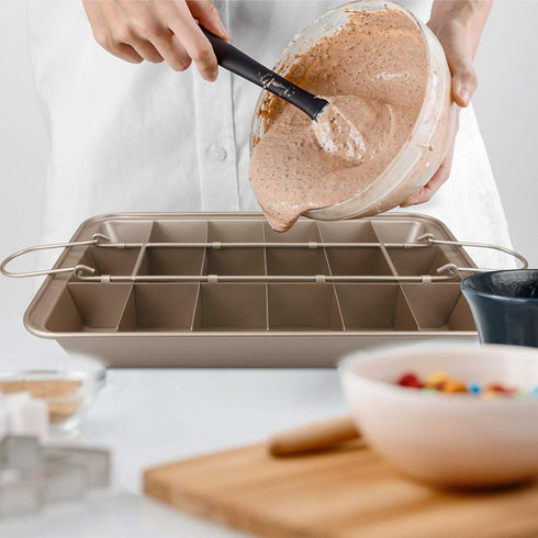 Brownie Pan with Dividers, Non-Stick Baking Pan for Brownies, Lasagna, Muffins, 12 X 8 X 2 Inches