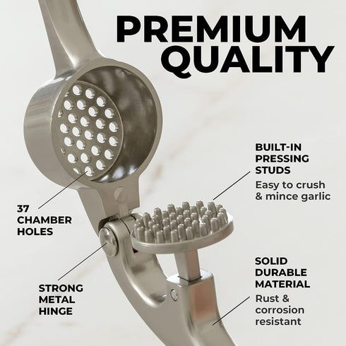 Zulay Kitchen Premium Garlic Press Set, Rust Proof & Dishwasher Safe, Easy-Squeeze with Silicone Peeler