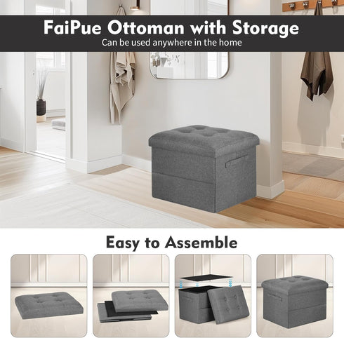 350 lbs 17x13x13in, Storage Ottoman. Foot Rest Stool with Thicker Foam Padded Seat. Linen Footstool Storage Bench