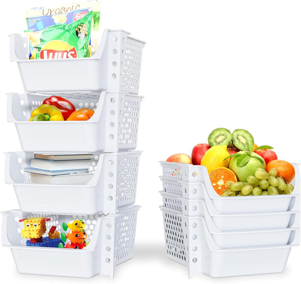 Skywin TidyFriend Stackable Storage Bins for Pantry, 4 Pack Stackable Bins For