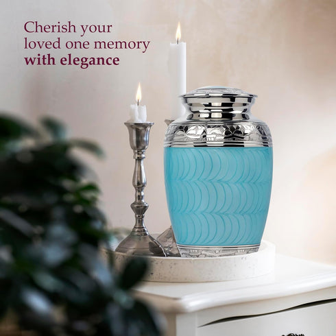 Trupoint Memorials Cremation Urns for Human Ashes - Decorative Burial Urn for Adult Men and Women, Large Light Blue