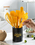 Silicone Spatula Set of 11 Kitchen Utensils with Iron Holder for Baking, Cooking, and Mixing, Dishwasher Safe, Yellow