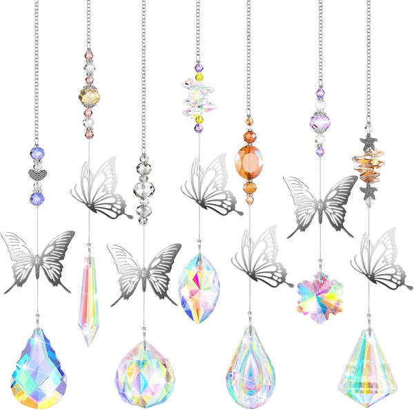 Hicarer 7 Pieces Crystals Suncatcher Butterfly Prism Sun Catchers Colorful Crystal Chandelier