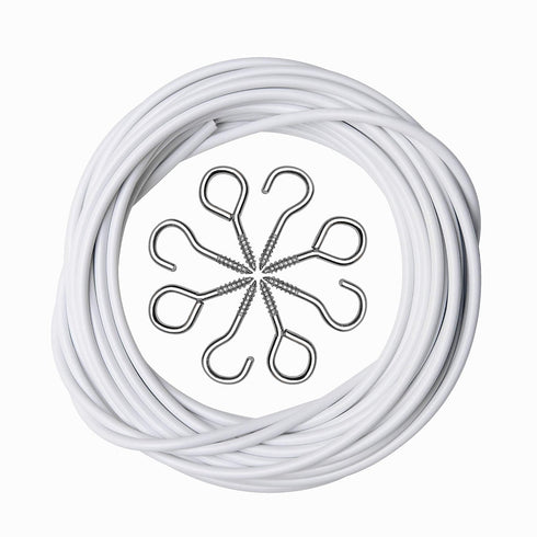 2 Pack 3 Meter White Plastic Coated Curtain Wire with 8 Pairs of Screw Eyes and Hooks for Window