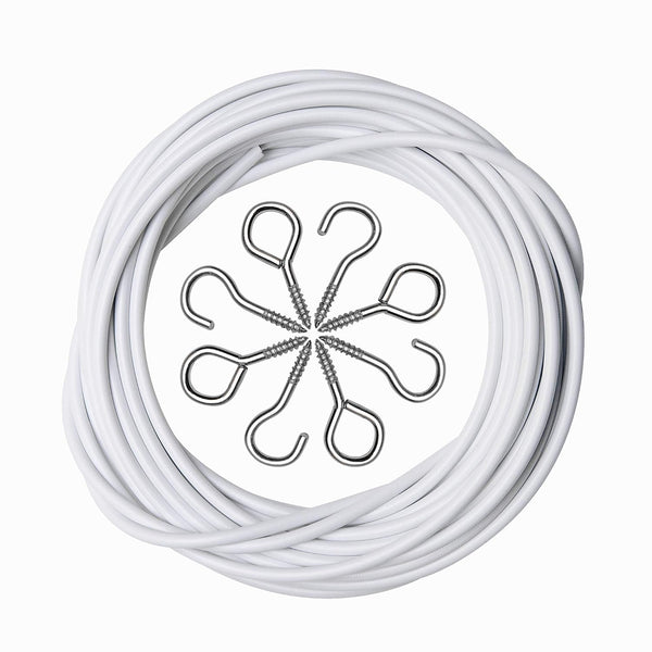2 Pack 3 Meter White Plastic Coated Curtain Wire with 8 Pairs of Screw Eyes and Hooks for Window