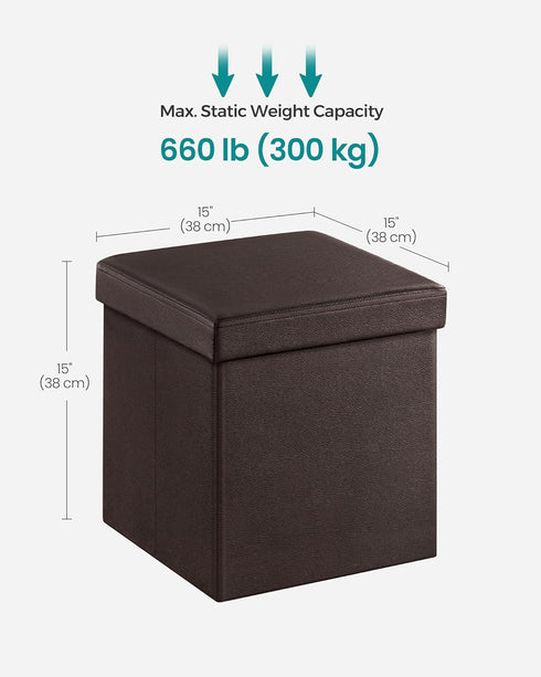 15 Inches 660 lb, ULSF10B SONGMICS MAZIE Collection - Ottoman with Storage, Footstool, Storage Ottoman, Load for Dorm