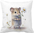 Cute Mouse and Flower Throw Pillow Cover, 18x18 Inch Sweet Floral Mice Cushion Case for Home Room Decor