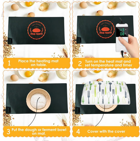 HEATIDEAS Sourdough Warming Mat Bread Proofer Heating Pad with Temperature & Timer Control Waterproof Dough Proofing