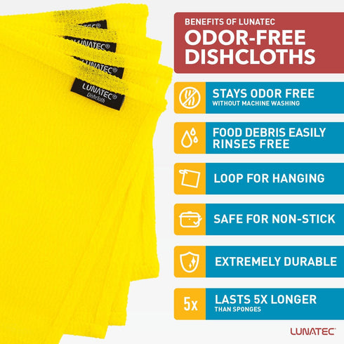 Odor-Free Kitchen Dishcloths, A Scrubber and Scouring Pad for All Surfaces, 4-Pack