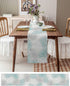 PIEPLE 13x72inches Aqua Chrysanthemum Flowers Table Runner-Cotton Linen-Long Dresser Scarves,Floral Grey Tablerunner