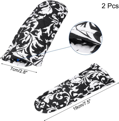 uxcell 2Pcs Pan Handle Sleeve, Pot Handle Covers Heat Resistant Iron Skillet Handle Covers for Kitchen Baking Cooking Supplies, Black Flower Pattern 2.8 in x 7.5 in