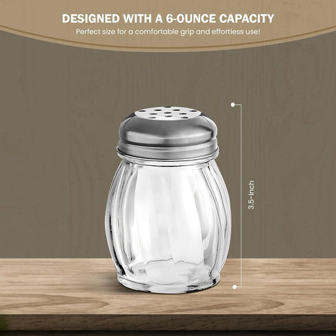 OCS Parts 3.5-Inch Glass Shaker with Chrome Plated Perforated Lid for Grated Cheese, Chili, and Red Pepper