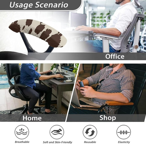 Brown Cow Print Arm Cover for Rotating Chair, Stain Resistant Durable Slipcover Pads for Office Computer Gaming Desk