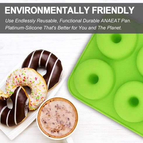 Anaeat 2 Pack Donut Pan Silicone Baking Mold, Non-Stick for 6 Full-Size Donuts, Easy Clean and Dishwasher Safe.