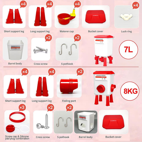 Set, 2 Gallon/18 Chicken Feeder and Waterer Chicken Coop Accessories with Hanging Chicken Feeder and Hanging Chicken