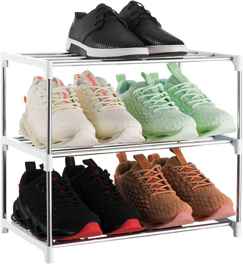 Xerhnan 3-Tier Stackable Small Shoe Rack, Lightweight Shoe Shelf Storage Organizer for Entryway,
