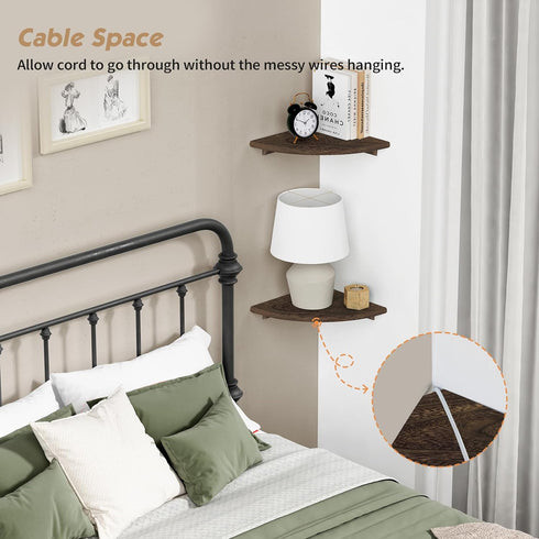 Set 4, Forbena Floating Corner Shelves for Wall of Small Corner Bookshelf for Bedroom Books, Round Wooden Corner Shelf