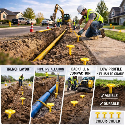 (10-Pack Low Profile Survey Stakes - High-Visibility - Survey Markers Boundary Markers Hi-Vis Garden Stakes (Yellow)