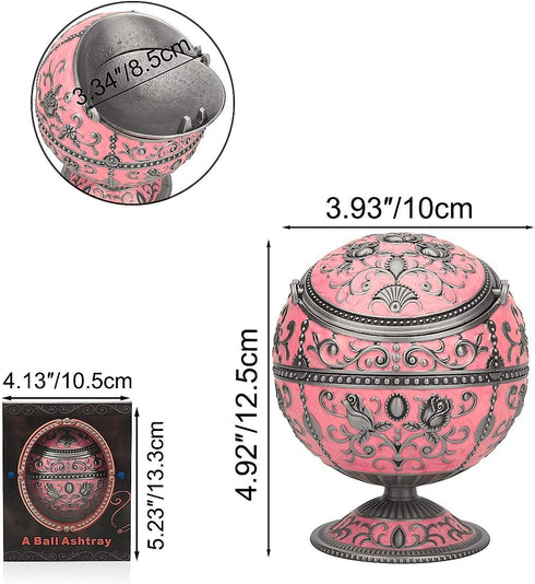 Windproof Ashtray with Lid for Cigarettes, Portable Metal Cigar Ashtray with Hand Stamped Rose Pattern