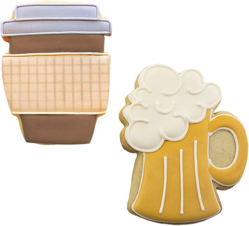 Drinks Cookie Cutters 2-Pc. Set - Made in the USA by Ann Clark, Latte Cup and Beer Stein