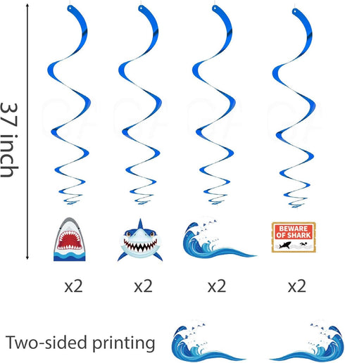 30Ct Shark Hanging Swirl Decorations, Ocean Birthday Theme, Under The Sea Party Supplies for Kids Decor