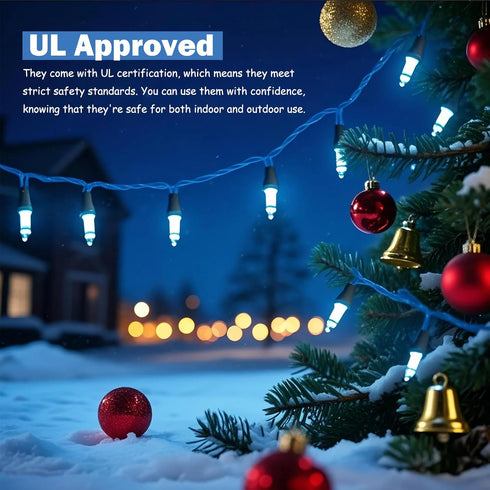 2 Pack 13ft 50 Count 120V Vigdur Outdoor String Lights on Blue Wire Cord, UL Approved for Indoor/Outdoors Use