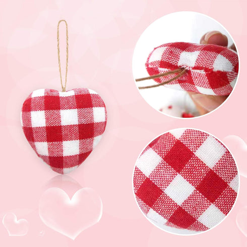 EBaokuup 30 Pcs Valentines Fabric Heart Ornament for Hanging, Heart-Shaped Decoration for Valentine's Day Home Decor