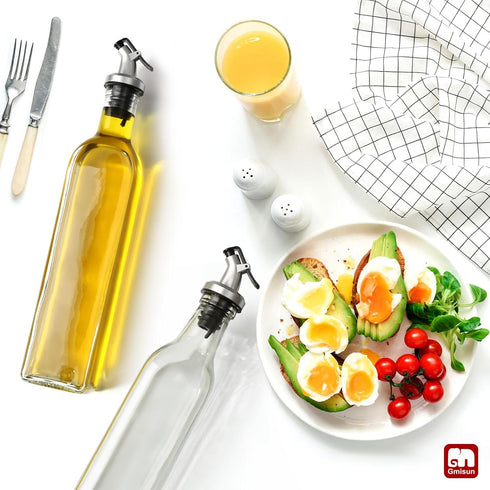 GMISUN Olive Oil and Vinegar Dispenser Bottle Set, 2Pack 17oz Kitchen Glass Bottles with Funnel and Labels