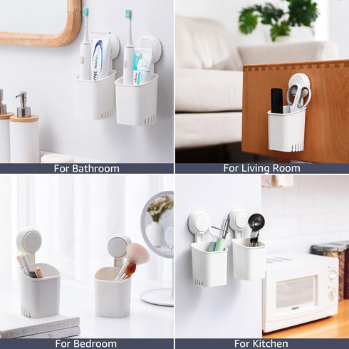 TAILI Suction Toothbrush Holder for Shower Wall - No Nail, No Glue, Strong Suction Cup, White