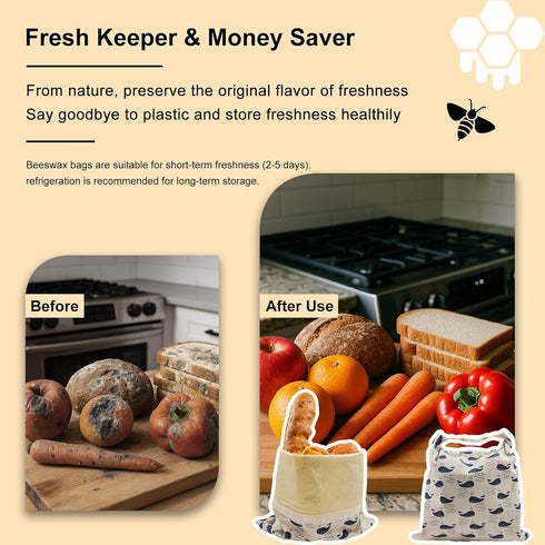13x17in (2 Pack) Reusable Beeswax Bread Bags for Homemade Sourdough: XL Eco-Friendly Plastic-free Food Storage |