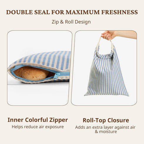 2-Pack 17x12.6in, BRONYPRO Reusable Beeswax and Cotton Bread Bags with Zipper, Waxed Bread Bags for Homemade Bread