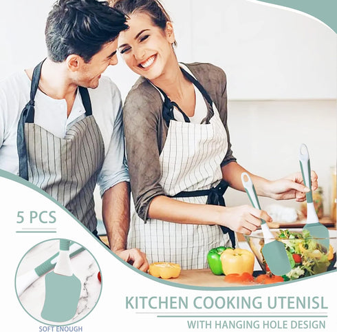 Silicone Kitchen Cooking Utensils Set, 5 Pcs Heat Resistant Spatula Set for Baking Cooking Mixing, Dishwasher Safe