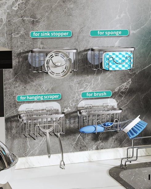 2 HapiRm Multifunctional Kitchen Sponge Holder with Unique M-Shaped, Installation Ways Sink Caddy, Stainless Steel
