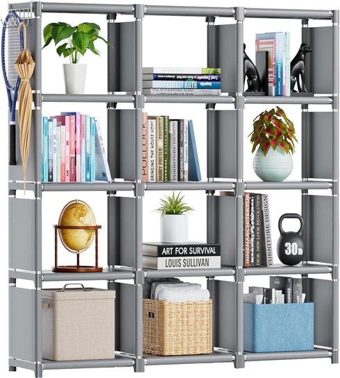 Mavivegue Book Shelf, 12 Cube Storage Organizer, DIY Bookcase, Metal Cube Bookshelf,