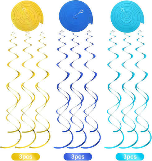 30 Pieces Mr Onederful Boys 1st Birthday Decorations - Blue and Gold Hanging Foil Swirls for Baby Boy First Birthday