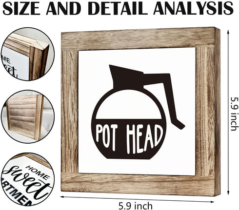 MLTEye Set Coffee Pot Head Sign, Wooden Box Decor for Home, Decorative Table Sign, Farmhouse Wood Shelf Decoration