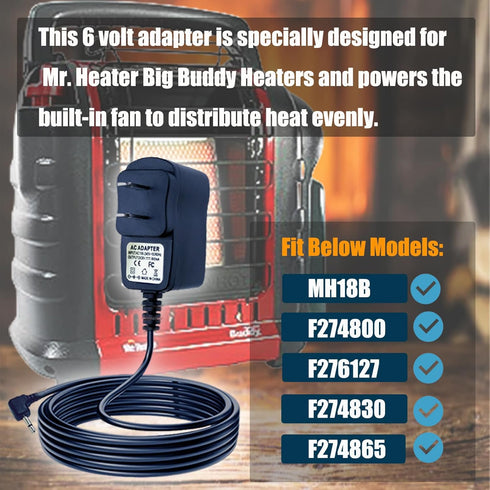 DC AC Power Adapter for Mr Heater MH18B Big Buddy & Tough Buddy Heater, 6 Volt US Compatible