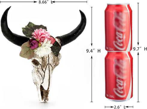 alikiki Floral Cow Skull Wall Decor – DIY Faux Bull Skull Head Wall Hanging 3D Boho Chic Decor with Dreamcatcher Feather