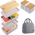 Japanese Bamboo Bento Box with Compartments, Stackable Lunch Box Includes Lunch Bag for Meal Prep, Beige