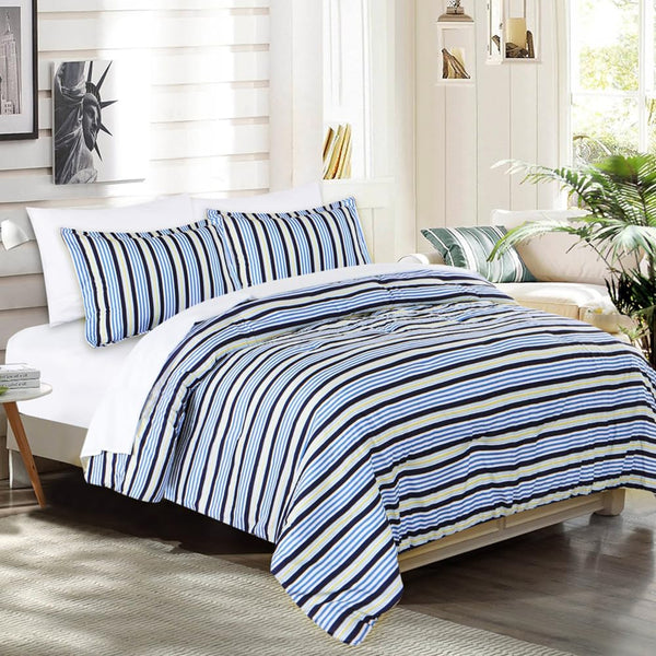 EMME Queen Comforter Set 7 Piece Bedding Sets, Blue Bed in a
