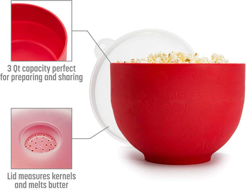 Goodful Silicone Popcorn Popper, Collapsible Hot Air Microwavable Popcorn Maker Bowl Made without BPA (Red)
