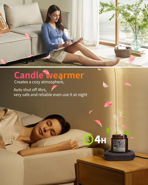 3-Temp Settings 4 Mug Warmer - Coffee Mug Warmer for Desk with Hrs Auto Shut Off, Fastest Heating & Smart Wood Candle