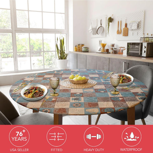 45" 56" Covers For The Home Deluxe Elastic Edged Flannel Backed Vinyl Fitted Table Cover - Global Coffee Pattern