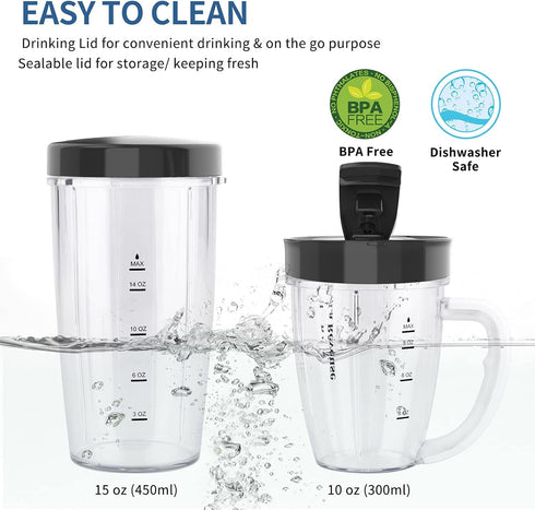 La Reveuse Personal Size Blender 250 Watts Power for Shakes, Smoothies, Sauces with 1 Piece 15 oz Cup & 1 Piece 10 oz